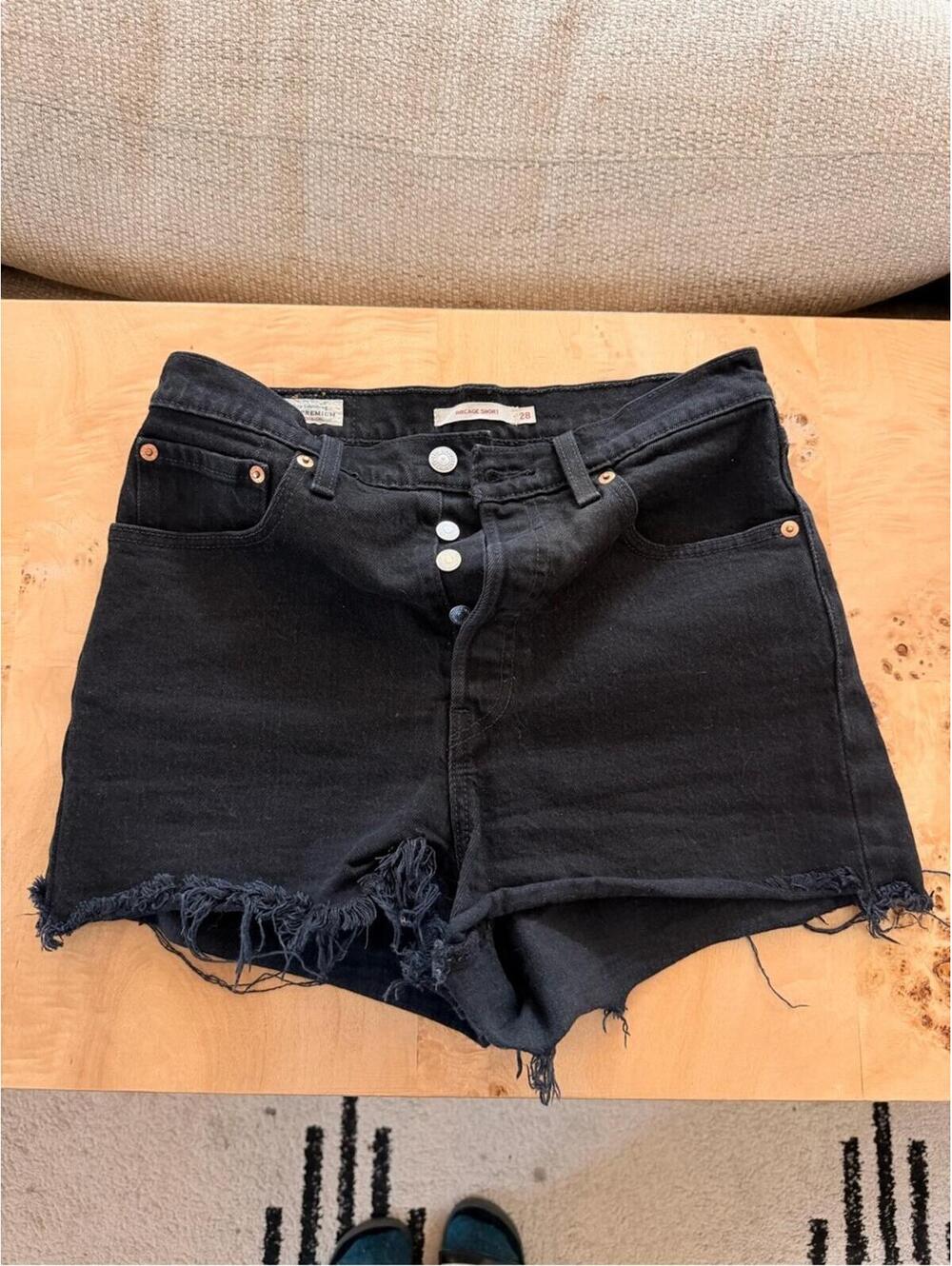 Levi's Black High-Rise Distressed Denim Shorts